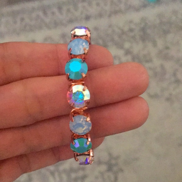 Raw Copper Iridescent Turquoise + Aurora Borealis Crystal Bracelet - Picture 12 of 16